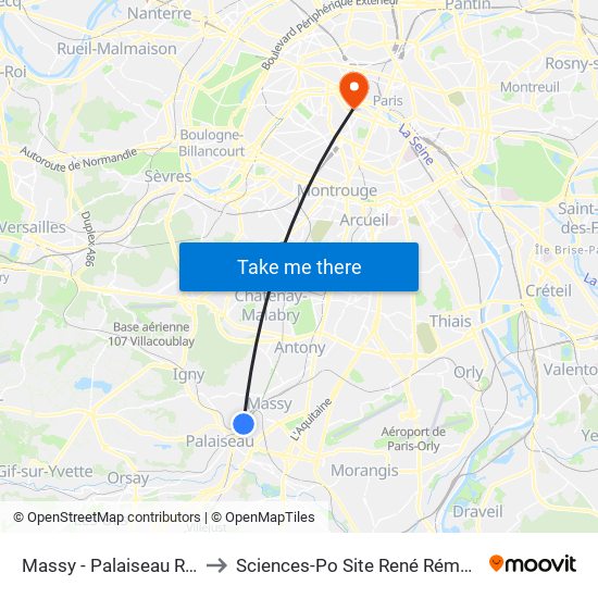 Massy - Palaiseau RER to Sciences-Po Site René Rémond map