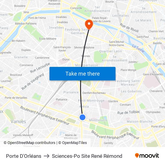 Porte D'Orléans to Sciences-Po Site René Rémond map