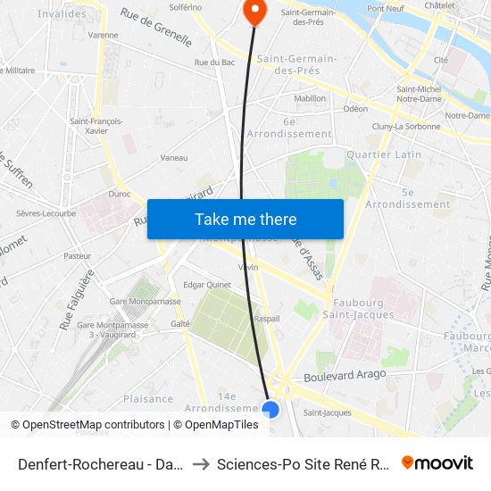 Denfert-Rochereau - Daguerre to Sciences-Po Site René Rémond map