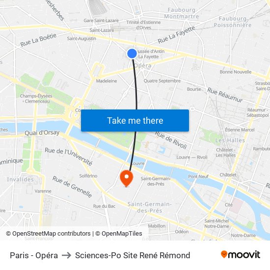 Paris - Opéra to Sciences-Po Site René Rémond map