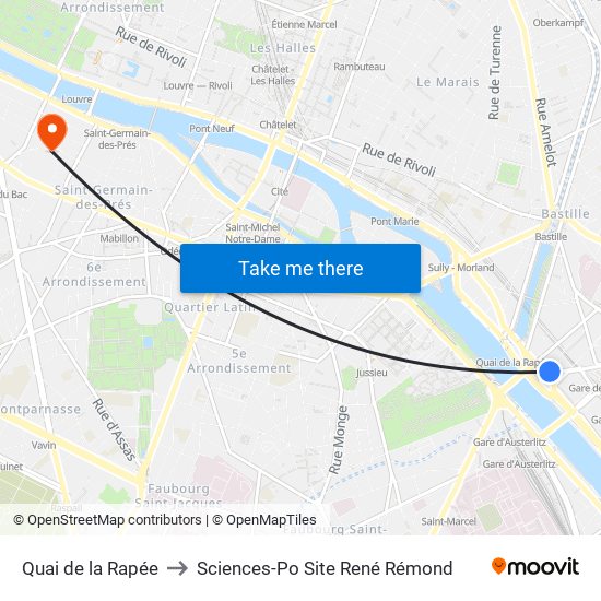 Quai de la Rapée to Sciences-Po Site René Rémond map