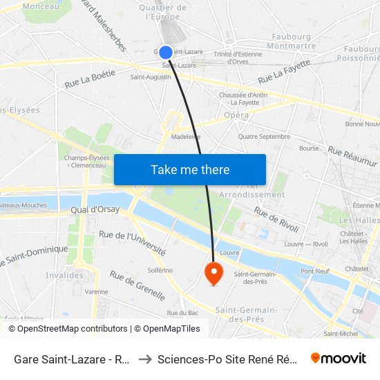 Gare Saint-Lazare - Rome to Sciences-Po Site René Rémond map