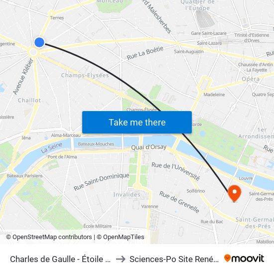 Charles de Gaulle - Étoile - Wagram to Sciences-Po Site René Rémond map
