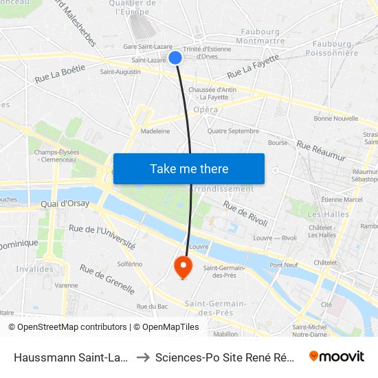 Haussmann Saint-Lazare to Sciences-Po Site René Rémond map