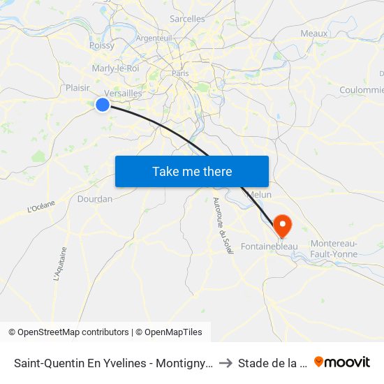 Saint-Quentin En Yvelines - Montigny-Le-Bretonneux to Stade de la Touffe map