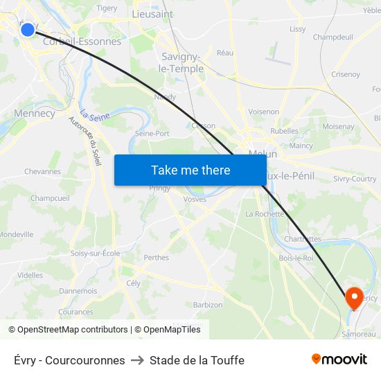 Évry - Courcouronnes to Stade de la Touffe map