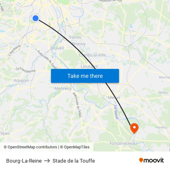 Bourg-La-Reine to Stade de la Touffe map