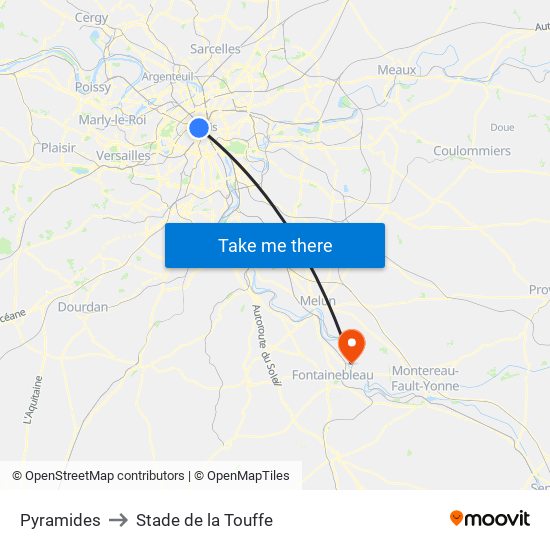 Pyramides to Stade de la Touffe map