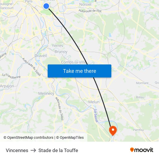 Vincennes to Stade de la Touffe map