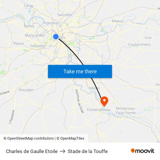 Charles de Gaulle Etoile to Stade de la Touffe map