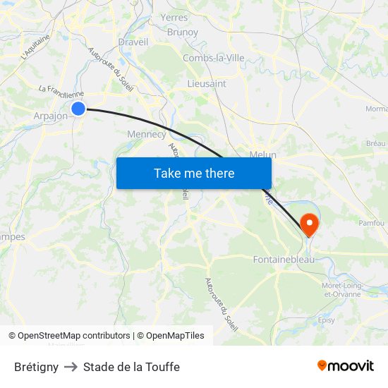 Brétigny to Stade de la Touffe map