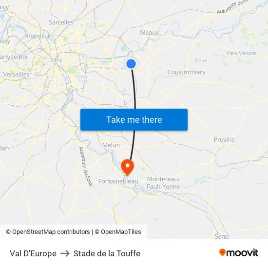 Val D'Europe to Stade de la Touffe map