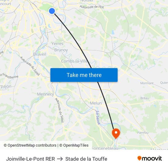 Joinville-Le-Pont RER to Stade de la Touffe map