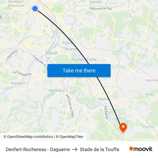 Denfert-Rochereau - Daguerre to Stade de la Touffe map