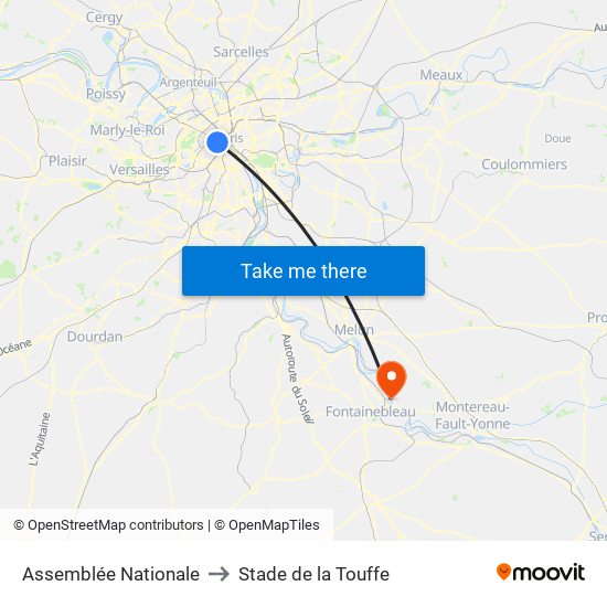 Assemblée Nationale to Stade de la Touffe map