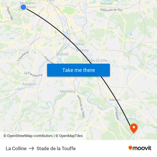 La Colline to Stade de la Touffe map