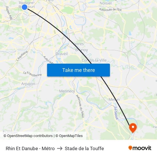 Rhin Et Danube - Métro to Stade de la Touffe map