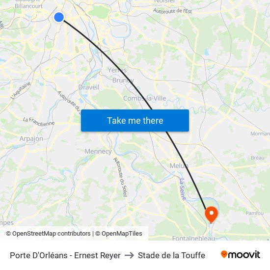 Porte D'Orléans - Ernest Reyer to Stade de la Touffe map