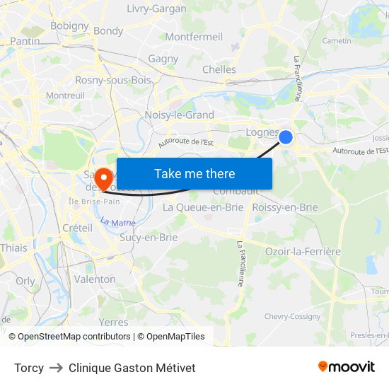 Torcy to Clinique Gaston Métivet map