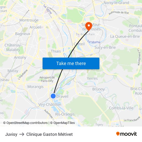 Juvisy to Clinique Gaston Métivet map