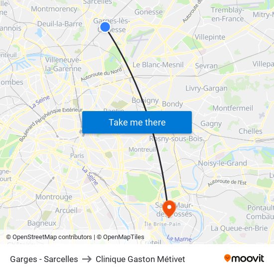Garges - Sarcelles to Clinique Gaston Métivet map