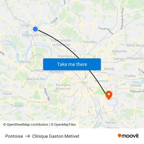 Pontoise to Clinique Gaston Métivet map
