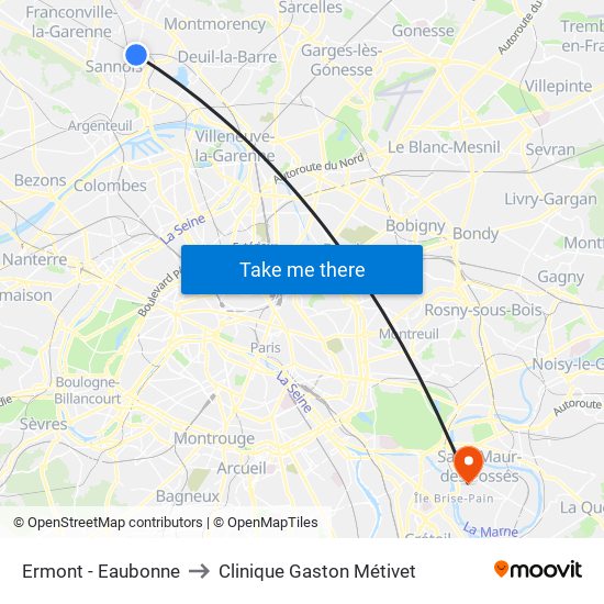 Ermont - Eaubonne to Clinique Gaston Métivet map