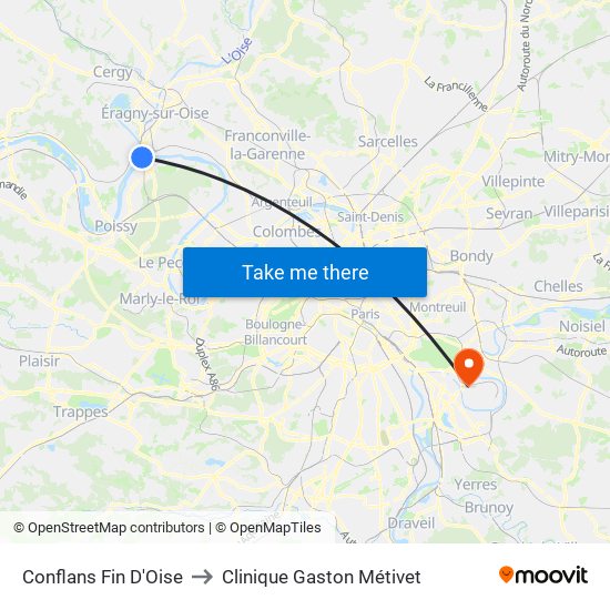Conflans Fin D'Oise to Clinique Gaston Métivet map