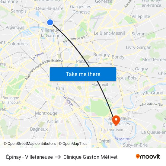 Épinay - Villetaneuse to Clinique Gaston Métivet map