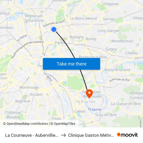 La Courneuve - Aubervilliers to Clinique Gaston Métivet map