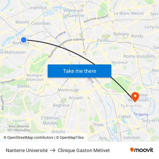 Nanterre Université to Clinique Gaston Métivet map