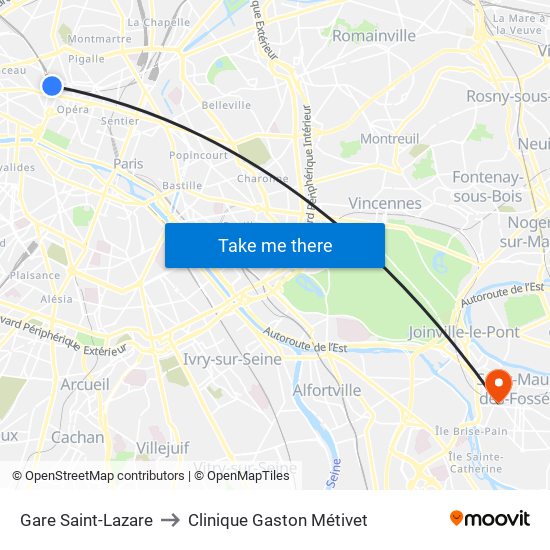 Gare Saint-Lazare to Clinique Gaston Métivet map