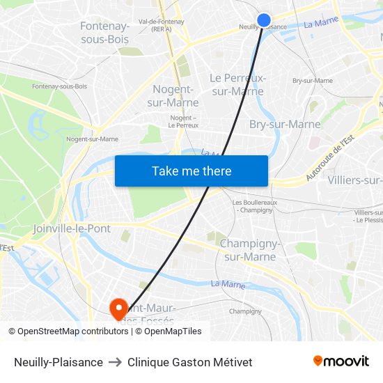 Neuilly-Plaisance to Clinique Gaston Métivet map
