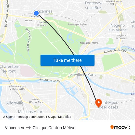 Vincennes to Clinique Gaston Métivet map