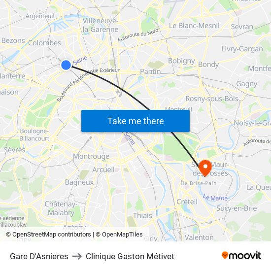 Gare D'Asnieres to Clinique Gaston Métivet map