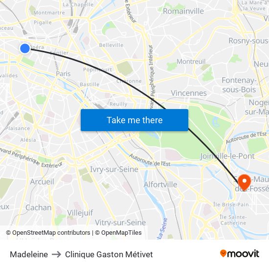 Madeleine to Clinique Gaston Métivet map