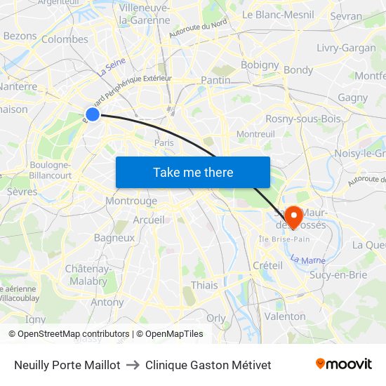 Neuilly Porte Maillot to Clinique Gaston Métivet map