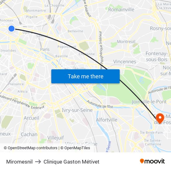 Miromesnil to Clinique Gaston Métivet map