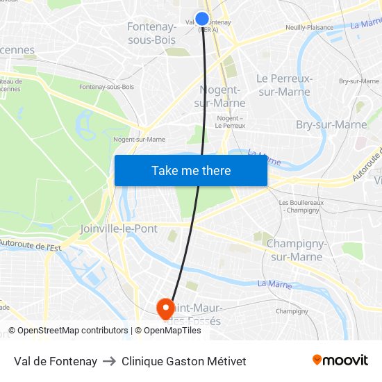 Val de Fontenay to Clinique Gaston Métivet map