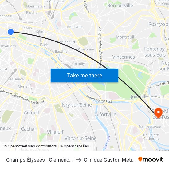 Champs-Élysées - Clemenceau to Clinique Gaston Métivet map