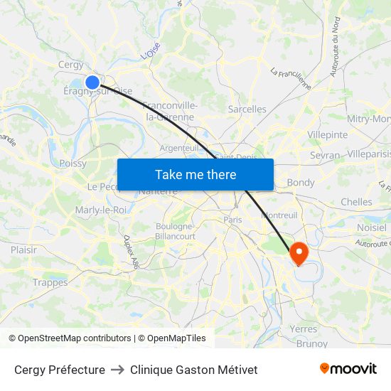 Cergy Préfecture to Clinique Gaston Métivet map