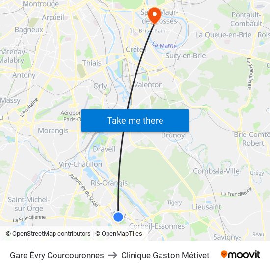 Gare Évry Courcouronnes to Clinique Gaston Métivet map