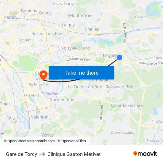 Gare de Torcy to Clinique Gaston Métivet map