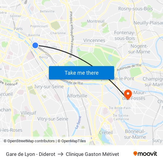 Gare de Lyon - Diderot to Clinique Gaston Métivet map