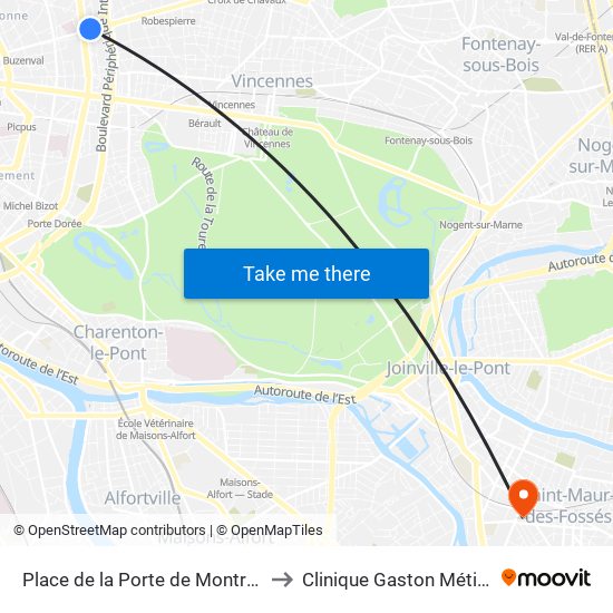 Place de la Porte de Montreuil to Clinique Gaston Métivet map