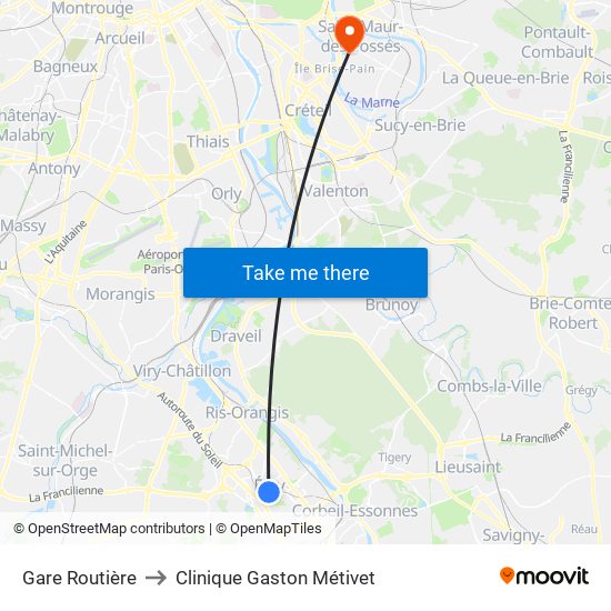Gare Routière to Clinique Gaston Métivet map