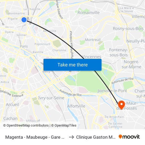 Magenta - Maubeuge - Gare du Nord to Clinique Gaston Métivet map