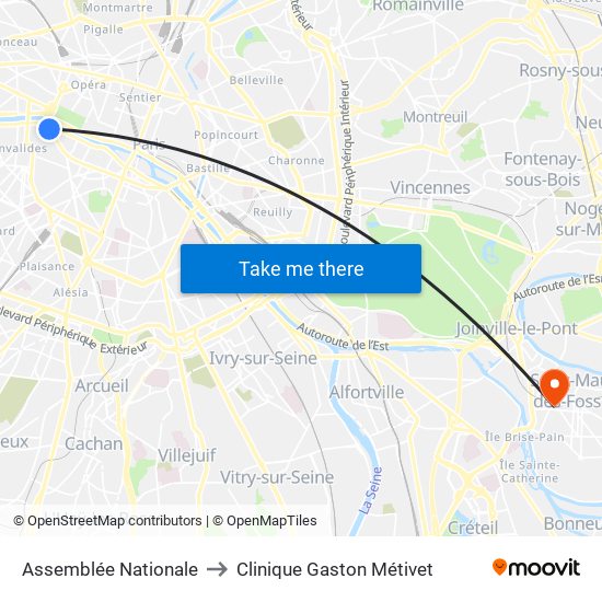 Assemblée Nationale to Clinique Gaston Métivet map