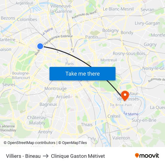 Villiers - Bineau to Clinique Gaston Métivet map