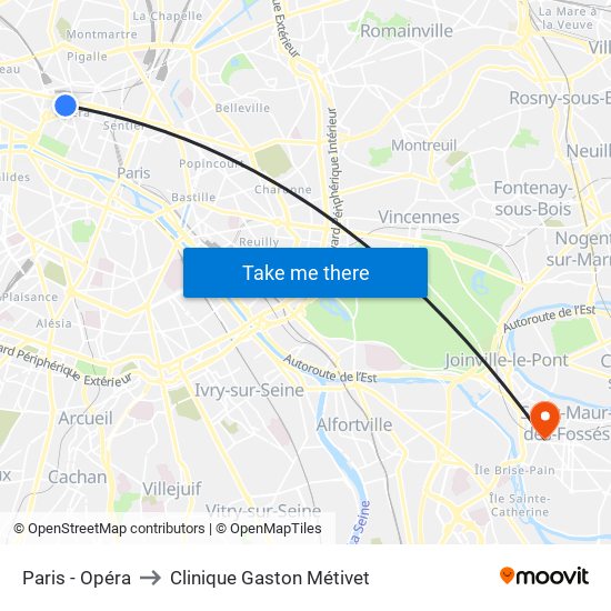 Paris - Opéra to Clinique Gaston Métivet map